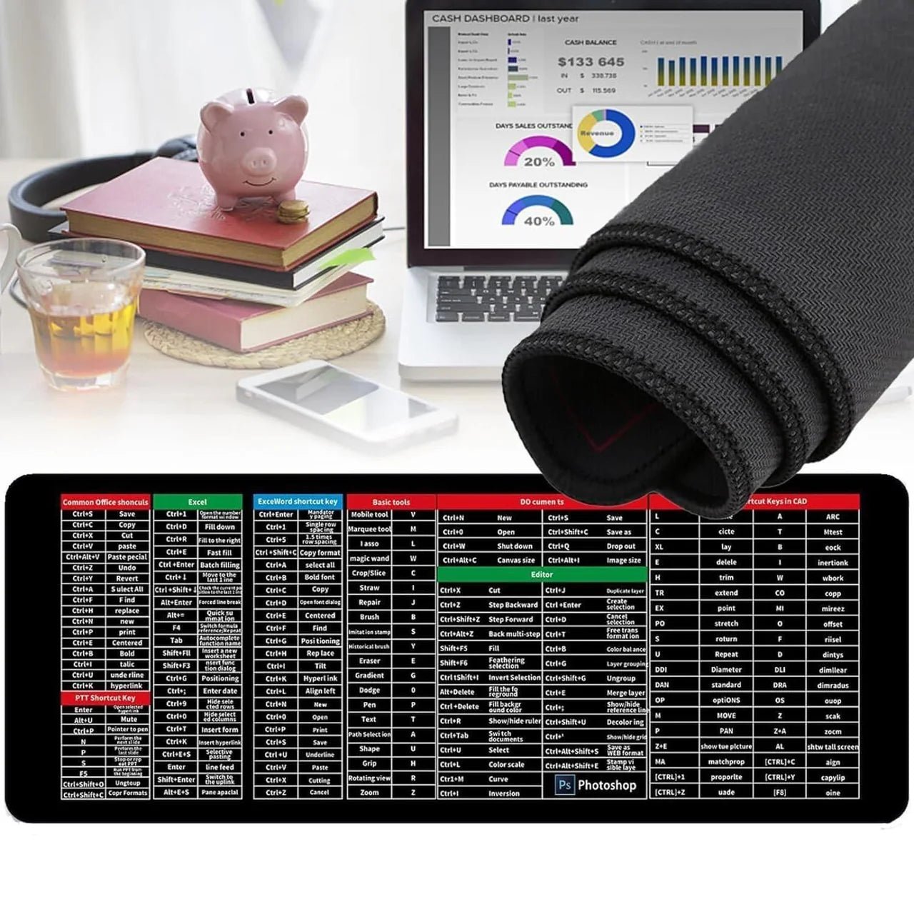 Mouse Pad with English Shortcut Keys Keyboard (Large Size)