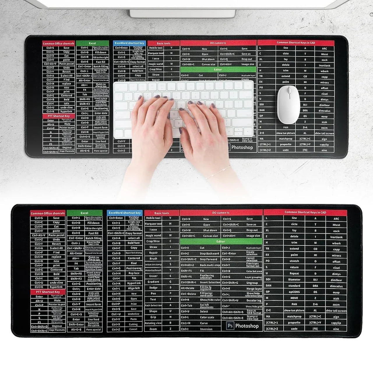 Mouse Pad with English Shortcut Keys Keyboard (Large Size)
