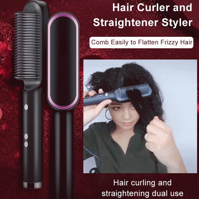 Premium 2-in-1 Hair Straightener & Curler Comb