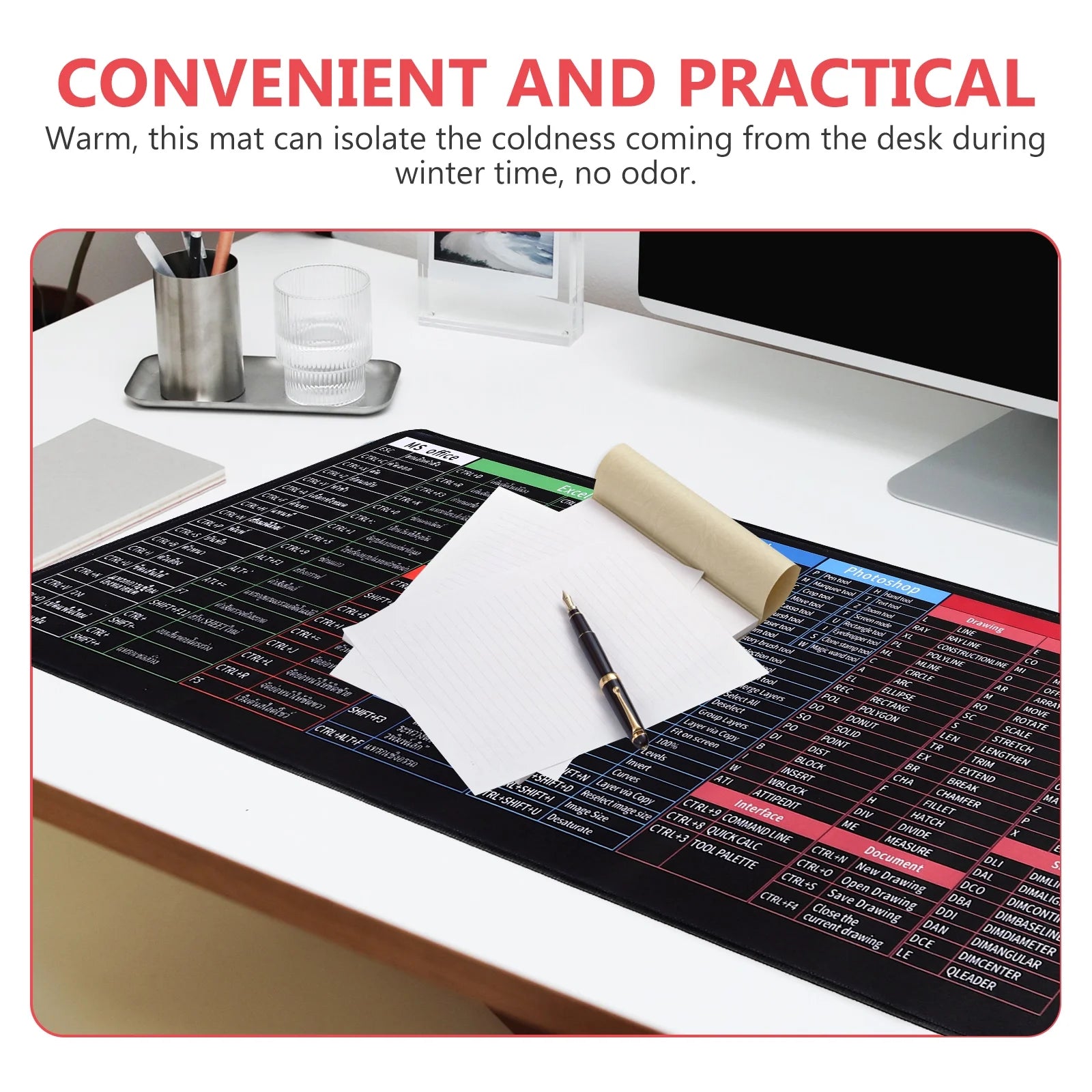 Mouse Pad with English Shortcut Keys Keyboard (Large Size)