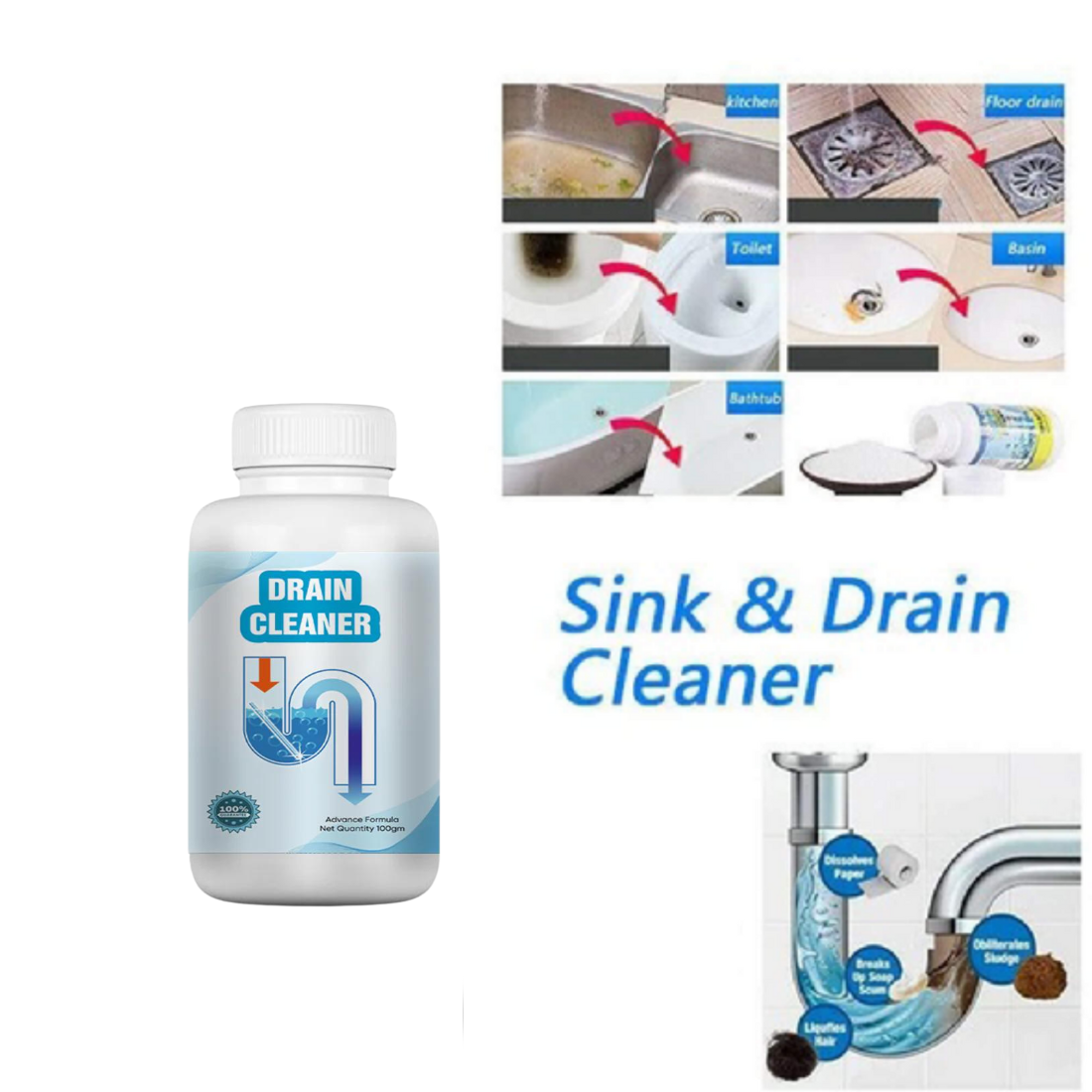Powerful Drainage, Sinks & Pipes Blockage Removal Powder (Buy 1 Get 1 Free)
