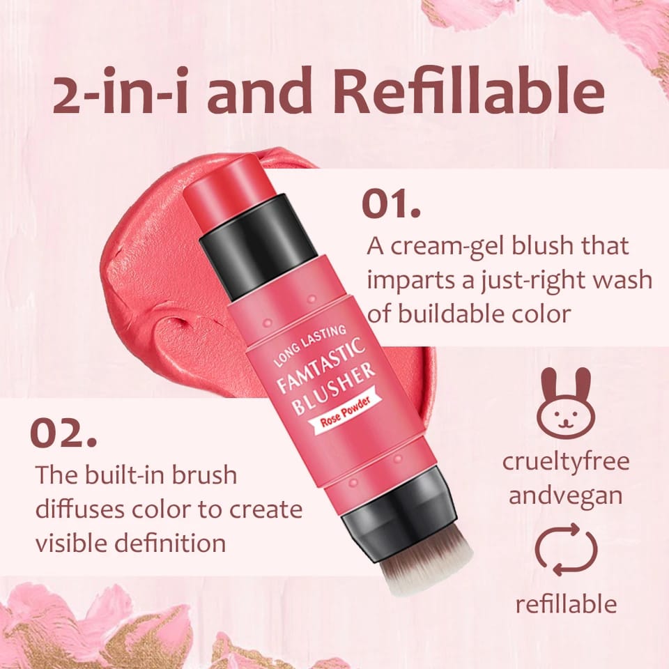 Premium 2-in-1 Korean Blendable Finish Cream Cheek Blush Stick with Brush