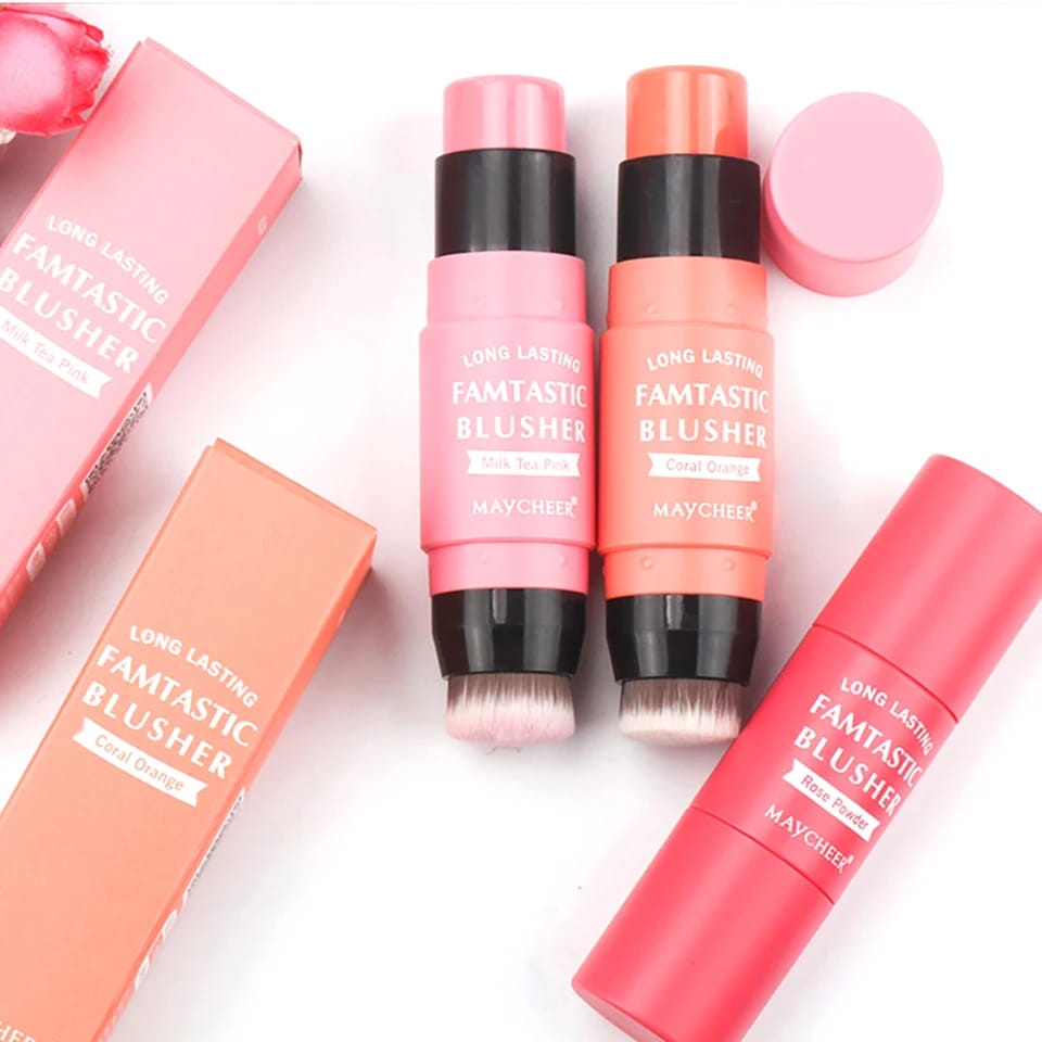 Premium 2-in-1 Korean Blendable Finish Cream Cheek Blush Stick with Brush