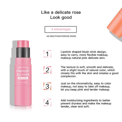 Premium 2-in-1 Korean Blendable Finish Cream Cheek Blush Stick with Brush