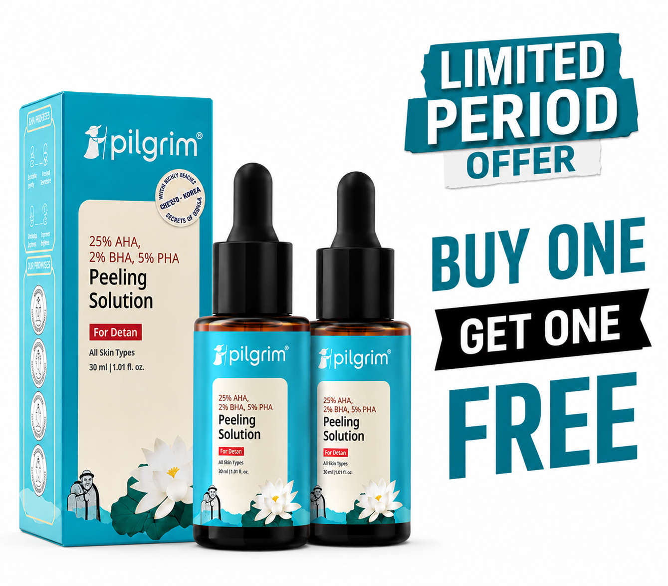 (Buy 1 Get 1 Free) Pilgrim 25% AHA + 2% BHA + 5% PHA Peeling Solution