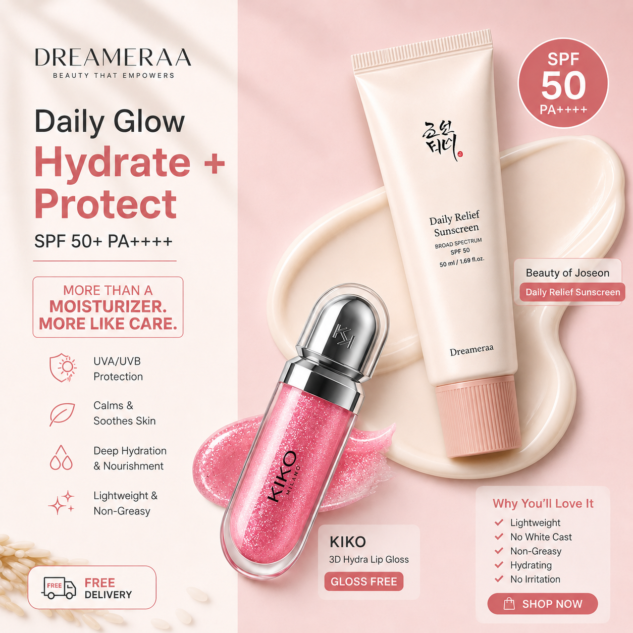 Beauty of Joseon SPF 50+(FREE KIKO Gloss) (100% Original Product with Moneyback Guarantee)