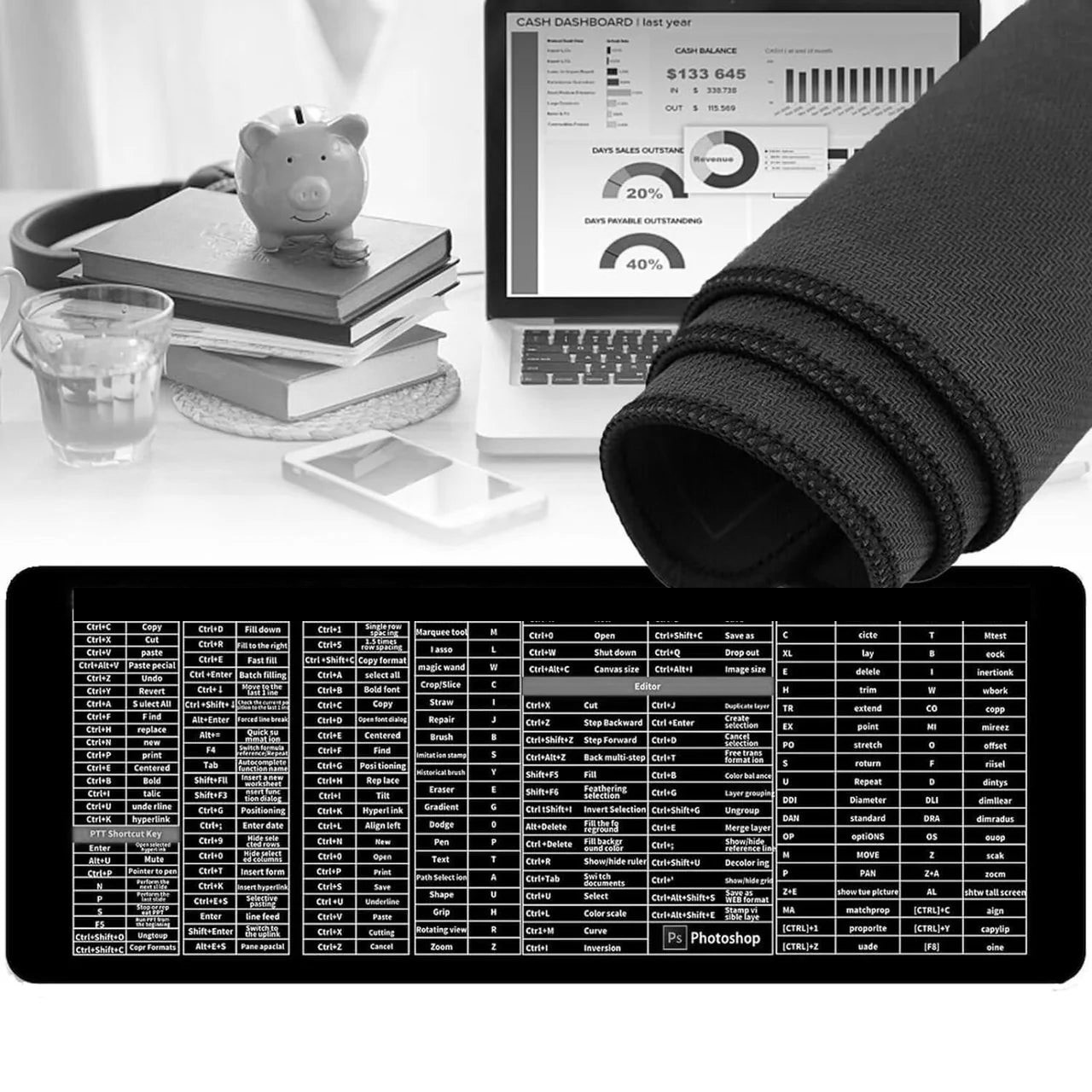 Mouse Pad with English Shortcut Keys Keyboard (Large Size)