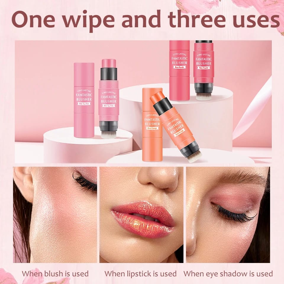 Premium 2-in-1 Korean Blendable Finish Cream Cheek Blush Stick with Brush