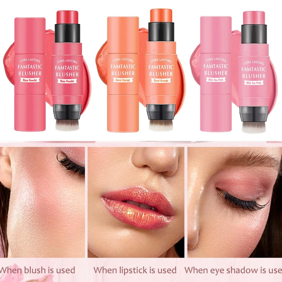 Premium 2-in-1 Korean Blendable Finish Cream Cheek Blush Stick with Brush