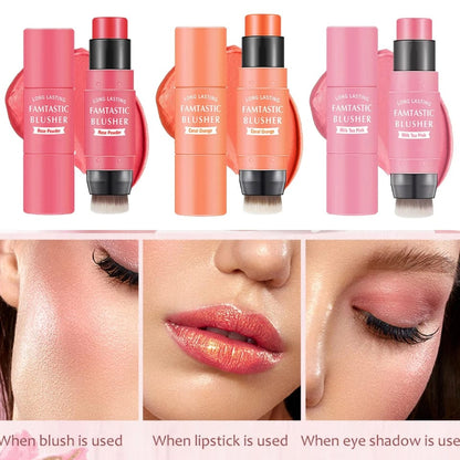 Premium 2-in-1 Korean Blendable Finish Cream Cheek Blush Stick with Brush