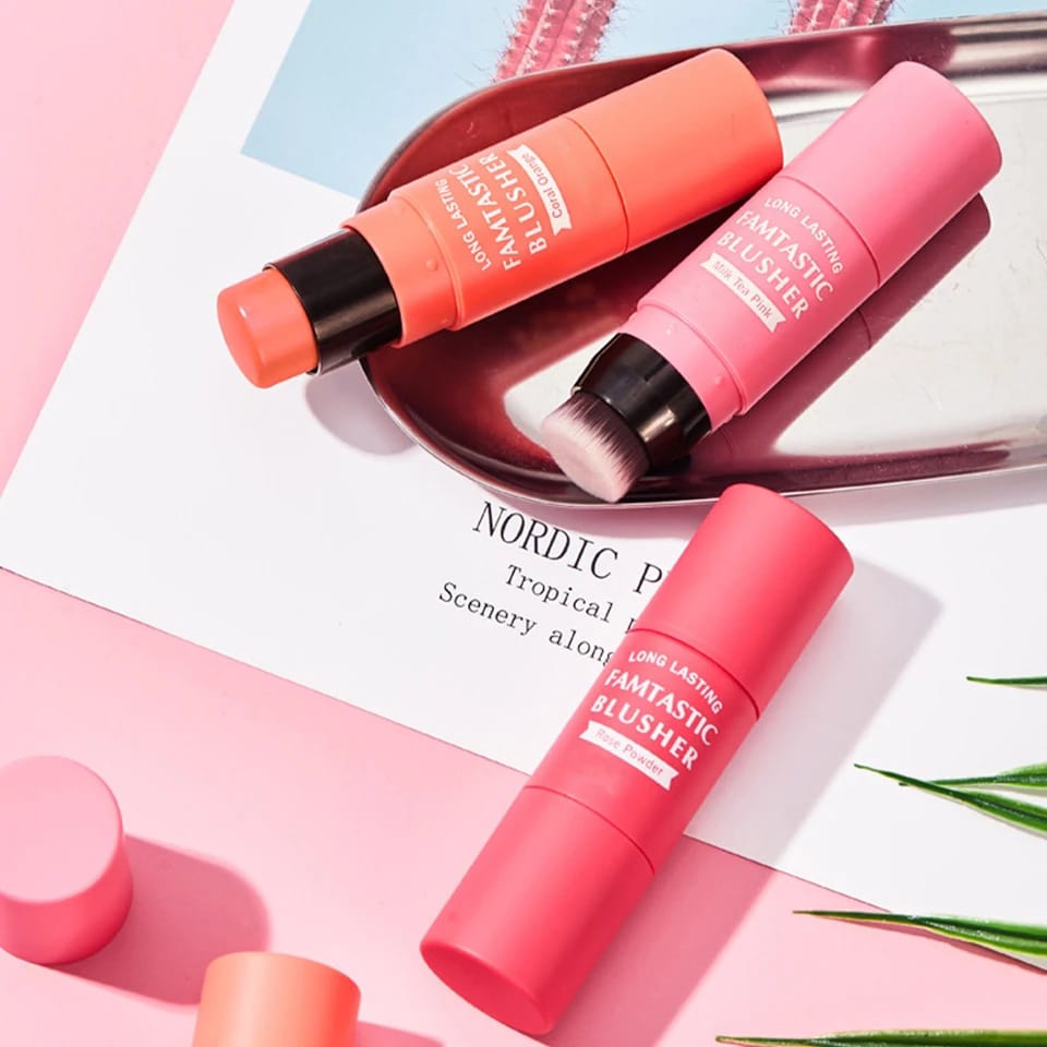 Premium 2-in-1 Korean Blendable Finish Cream Cheek Blush Stick with Brush